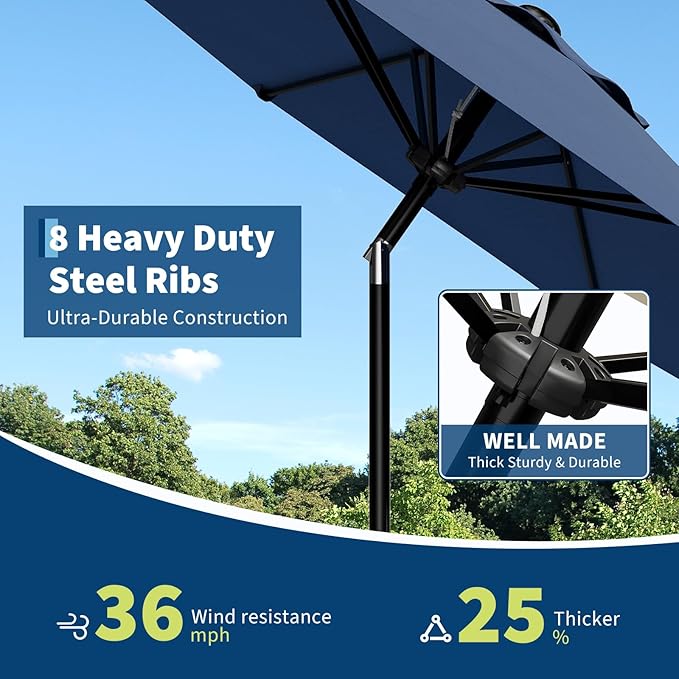 Garvee 10FT Patio Umbrella - Outdoor Table Umbrella with Smooth Crank Lift, Push Button Tilt and 8 Sturdy Ribs - Market Umbrella UV Protection Waterproof for Pool, Deck, Yard, Garden (Navy Blue)