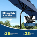Garvee 9FT Patio Umbrella - Outdoor Table Umbrella with Smooth Crank Lift, Push Button Tilt and 8 Sturdy Ribs - Market Umbrella UV Protection Waterproof for Pool, Deck, Yard, Garden (Navy Blue)