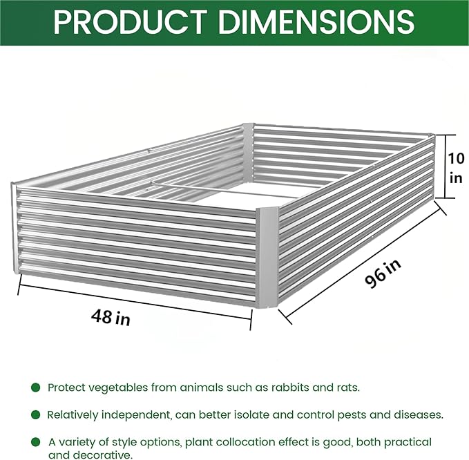 FRIZIONE 3pcs 8x4ft Galvanized Raised Garden Bed Outdoor,Above Ground Garden Bed for Vegetable,Metal Raised Beds for Flower,Steel Raised Beds for Gardening