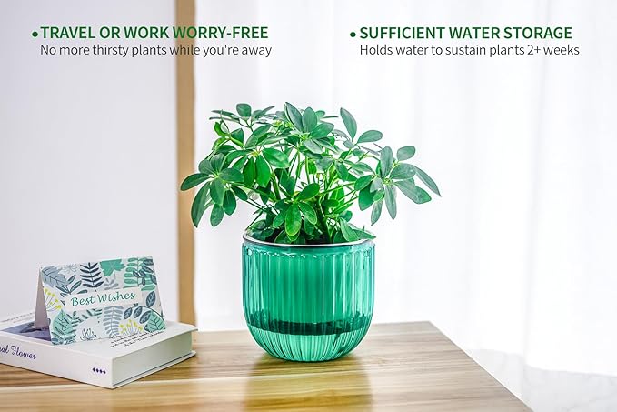 Melphoe 2 Pack Self Watering Hanging Planters Indoor Flower Pots, 6.5 Inch Outdoor Hanging Plant Basket, Hanger with 3Hooks Drainage Holes for Garden Home (Emerald + Gray)