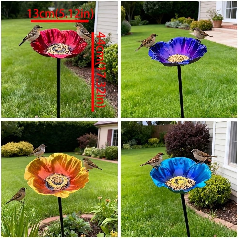 Bath Stake, Metal Flower Shape Garden Bird Feeder, Aesthetic Decor Weather Resistant Detachable Vintage Style Outdoor Birds Bath Lawn Yard(Orange)