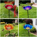 Bath Stake, Metal Flower Shape Garden Bird Feeder, Aesthetic Decor Weather Resistant Detachable Vintage Style Outdoor Birds Bath Lawn Yard(Orange)