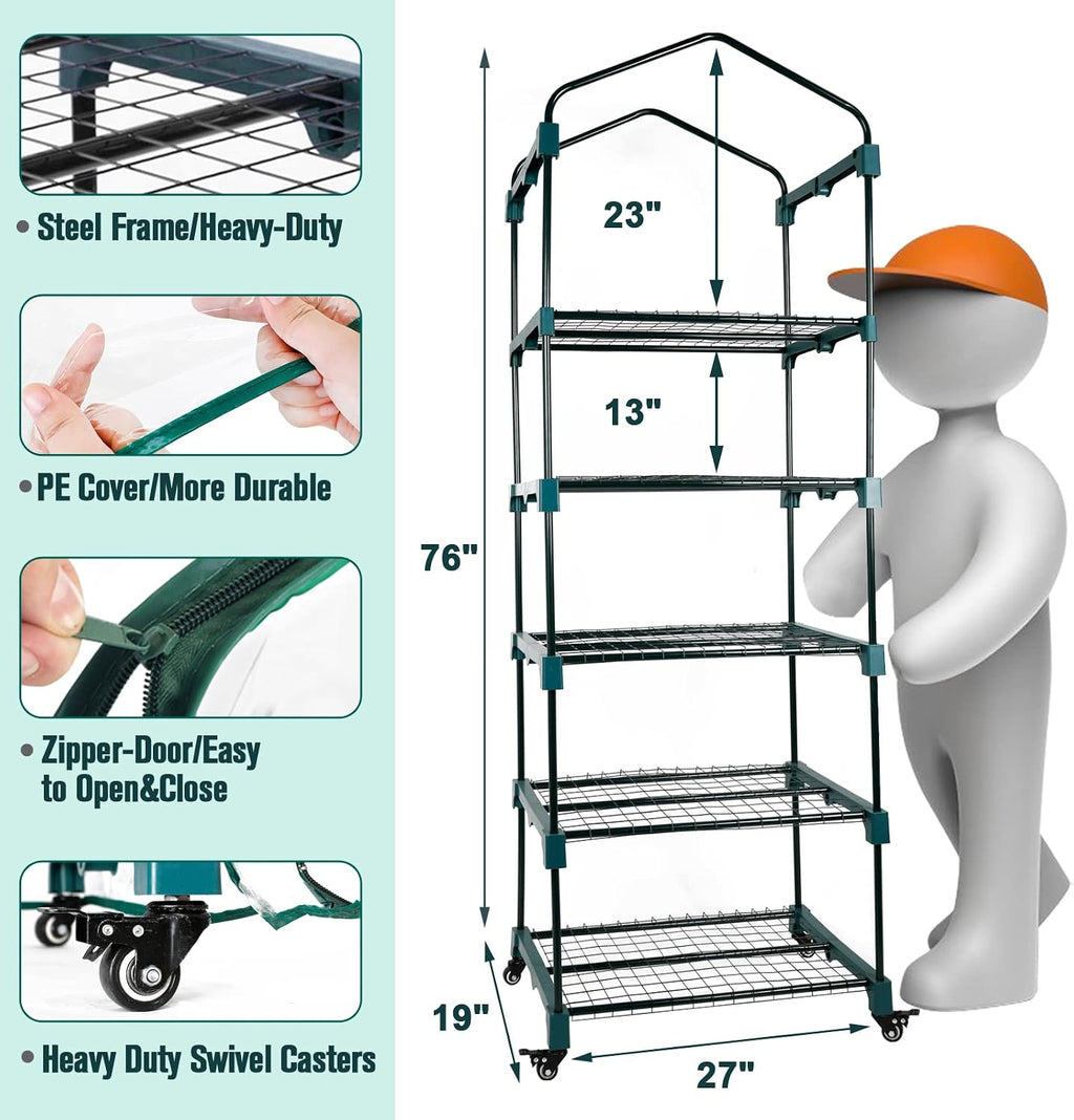worth garden upgraded 5-tier mini greenhouse with castors on a desk or shelf