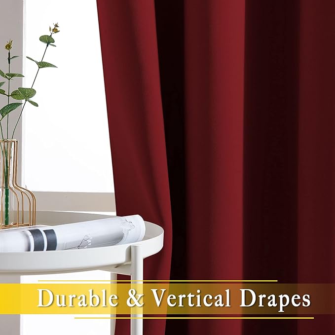 NICETOWN Glass Door Curtains for Window, Wide Thermal Curtain Panels, Sliding Door Drapes, Extra Wide Curtains (Burgundy Red, 80 inches Wide x 84 inches Long)