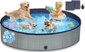 Dog Kiddie Pool for Small Medium Large Dogs, Multiple Pets, 63" Gray | Includes Repair Patches, Non-Slip Bottom, Scratch-Resistant, Collapse Prevention, Indoor & Outdoor Use, Easy Maintenance