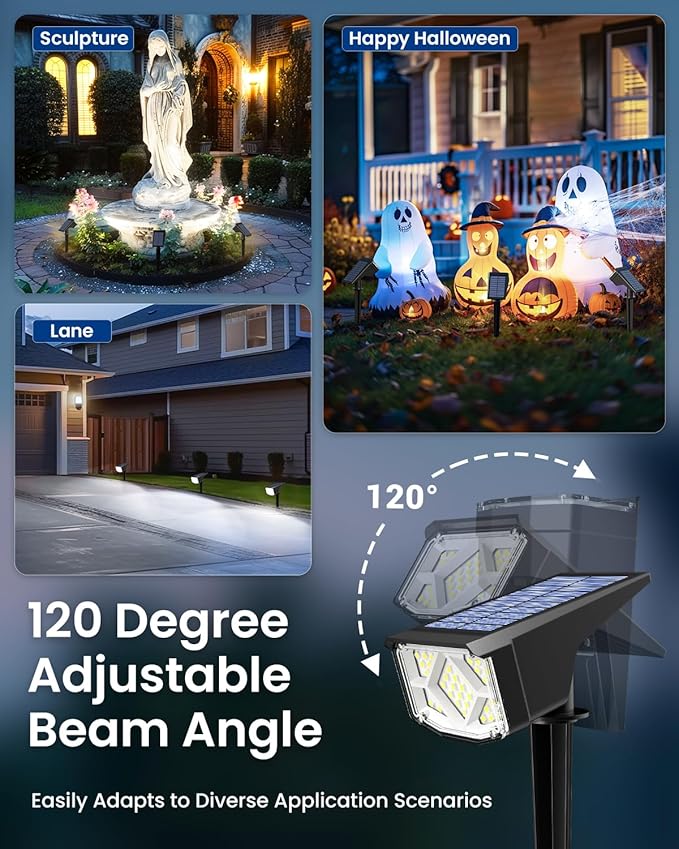 Solar Spot Lights Outdoor, Solar Lights Outdoor Waterproof IP65, Compact Design, Landscape Spotlights for Garden Tree Yard House Pathway Decorations, 4 Pack, Cool White