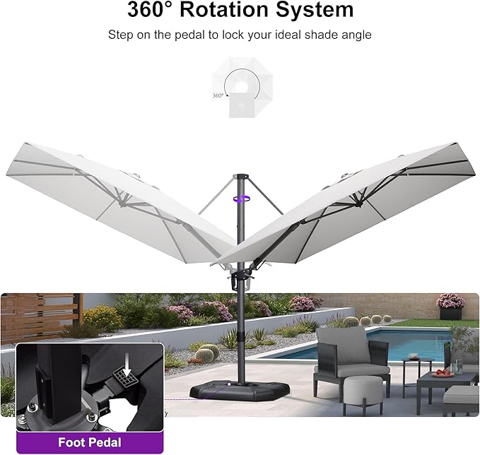 PURPLE LEAF 9' X 12' Left-right Tilt Patio Umbrella Outdoor Cantilever Swivel Rectangle Umbrella Aluminum Offset Umbrella with 360-degree Rotation for Garden Deck Pool Patio White
