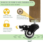 raised garden bed outdoor with lockable wheels, 55"x, close-up detail