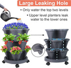 DUNCHATY Stackable Planter, Vertical Garden Planter with Wheels and Tools, Self Watering Strawberry Planter Indoor/Outdoor 3 Tier Herb Planter Pots for Growing Vegetables and Succulents, Dark Gray