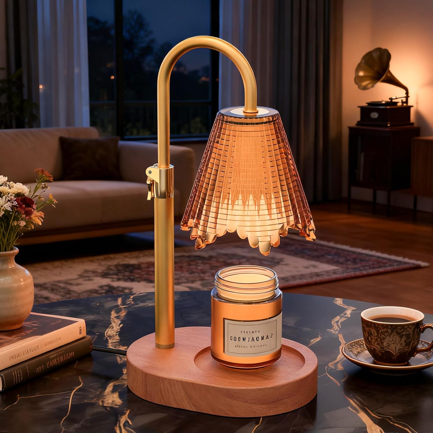 Candle Warmer Lamp, Timer & 4-Level Dimmer, Adjustable Height | Flameless Electric Wax Warmer for Jar Candles, Includes 2 Bulbs, Wooden Base, Gift for Mom & Women, Housewarming, Brown