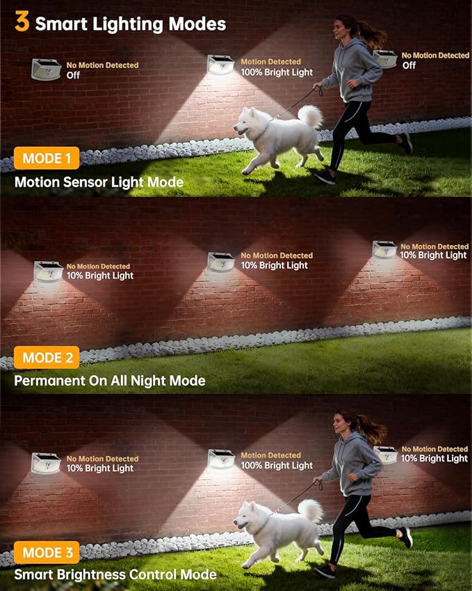 Aootek New Solar Motion Sensor Lights 120 LEDs with Lights Reflector,270° Wide Angle, IP65 Waterproof, Step Lights for Front Door, Yard, Garage, Deck (White, Daylight White, 4-Pack)