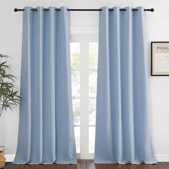NICETOWN Bedroom Curtain Room Darkening Drapery 102 inches Length - Home Fashion Thermal Insulated Grommet Room Darkening Curtain for Living Room (Vintage Blue, 1 Panel, 52 x 102 inches)