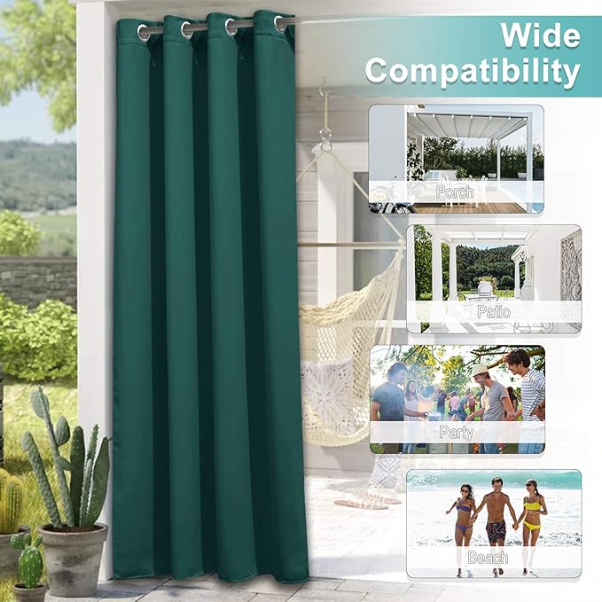 NICETOWN Exterior Waterproof Curtain for Patio Extra Wide, Thermal Insulated Grommet Sunlight Block Weighted Outdoor Divider for Porch/Yard/Sliding Glass Door, W120 x L95, 1 Panel, Hunter Green