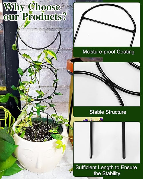 4 Pack Trellis for Indoor Climbing Plant, Small Metal Outdoor Garden Trellis for Potted Plants, Stake Mini Houseplant Trellis Support for Hoya, Vines, Pothos, Monstera (Black)