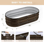 4x2x1FT Galvanized Raised Garden Beds,Raised Garden Bed with Safety Edging and Gloves,Oval Metal Planter Box for Gardening Vegetables Flowers Herb-Classic Walnut