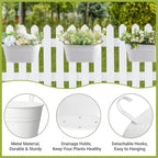 Dahey 10.5 Inch Metal Iron Hanging Flower Pots for Railing Fence Hanging Bucket Pots Countryside Style Window Flower Plant Holder with Detachable Hooks Home Decor,White,5 Pcs