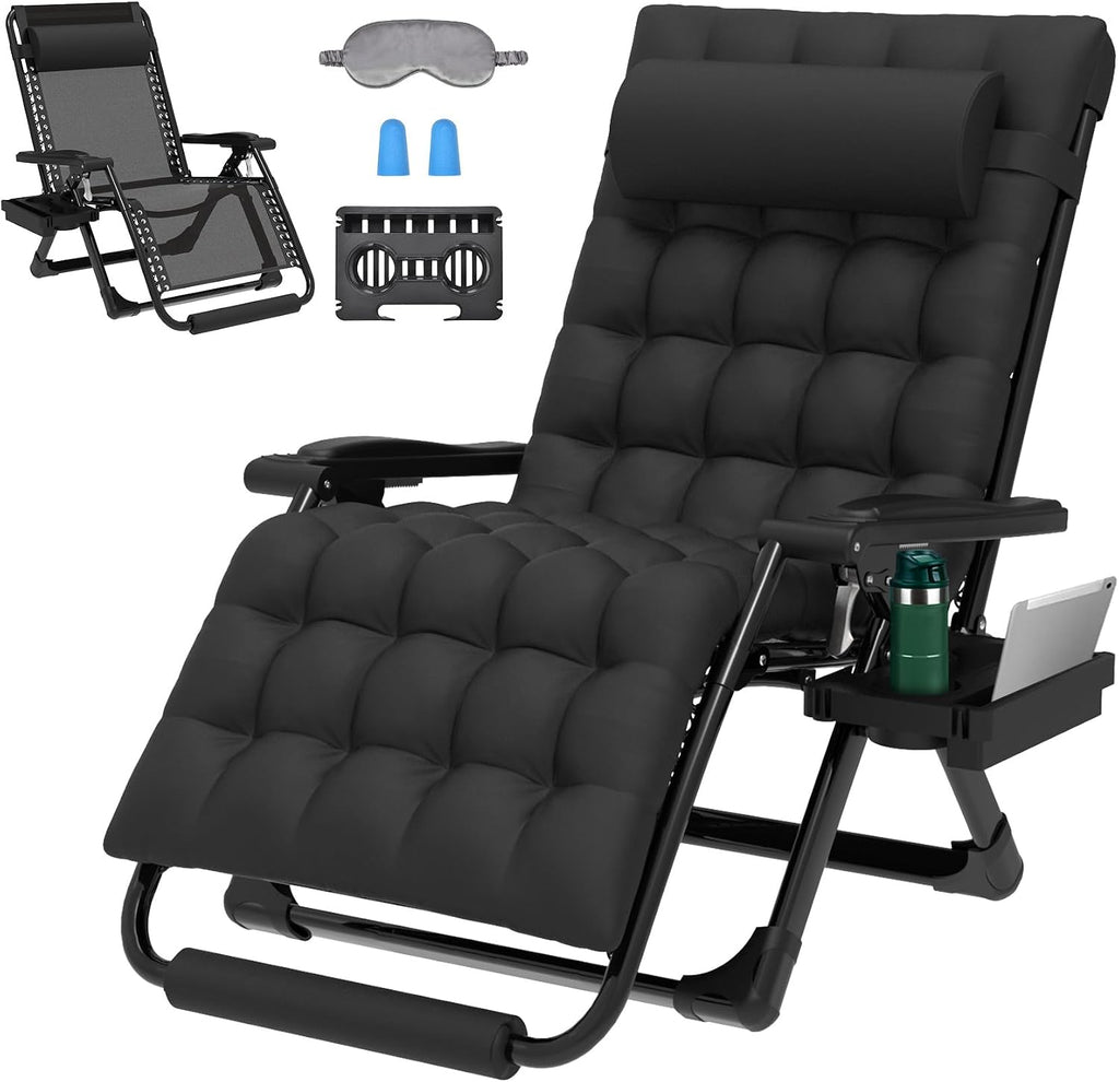 Oversized Zero Gravity Chair, 33In XXL 500LBS with Cushion | Anti Gravity Recliner Lounge Chair with Aluminum Alloy Lock & Footrest, 90-170° Adjustable, for Lawn Patio Indoor Outdoor
