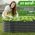A ANLEOLIFE 2-Set 8X4X2 ft Galvanized Raised Garden Bed Kit, Oval Metal Deep Root Planters for Outdoor Plants, Quartz Grey