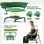 suntee garden seat with wheels, rolling gardening stool, side view
