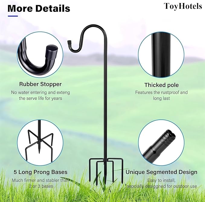 Shepherd Hooks - 2 Pack 46 Inch Bird Feeder Pole with 5 Prongs Base for Hanging Lantern, Hummingbird, Lightweight Plant, Shepherds Hook for Outside