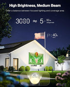 HIBOITEC 1 Pack 30W Outdoor LED Spot Lights 120V Plug in Flag Pole Light 3000LM 3000K Warm White Waterproof Landscape Spotlight for Yard Garden Tree Statue, 5.9 FT Cord with Plug