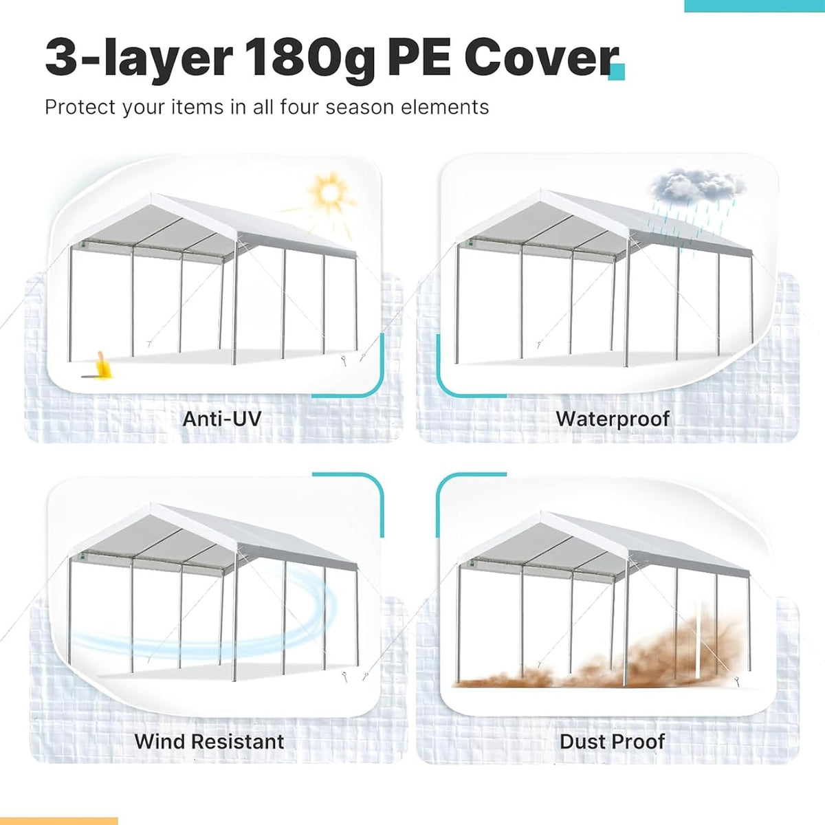 carport replacement canopy cover for car tent top, side view