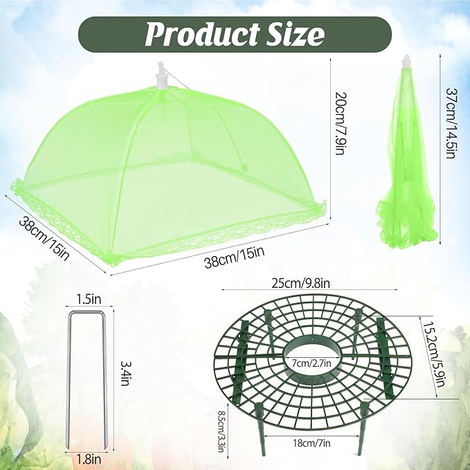 4 Sets Strawberry Plant Support with Mesh Plant Cover,Strawberry Growing Racks Sets with Iron Plant Nails and Storage Bag for Garden Strawberry Vegetables(Green Net - Round)