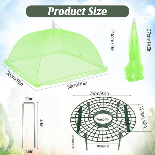 4 Sets Strawberry Plant Support with Mesh Plant Cover,Strawberry Growing Racks Sets with Iron Plant Nails and Storage Bag for Garden Strawberry Vegetables(Green Net - Round)