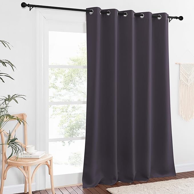 NICETOWN Blackout Curtain Drape for Bedroom - Light Reducing Thermal Insulated Solid Grommet Room Darkening Window Curtain 90 inches Long for Living Room (Greyish Purple, 1 Piece, W66 x L90)