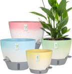 4-Piece Planter Set, 12/10/9/8-inch Self-Watering Pots with Drainage Holes, Deep Trays, Water Level Indicators, Suitable for Plants (12/10/9/8-inch, White Gradient Design)