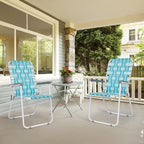 VINGLI Patio Lawn Webbed Folding Chairs Set of 4, Outdoor Beach Chair Portable Dining Chair for Outdoor Yard, Garden (White & Blue, Classic)