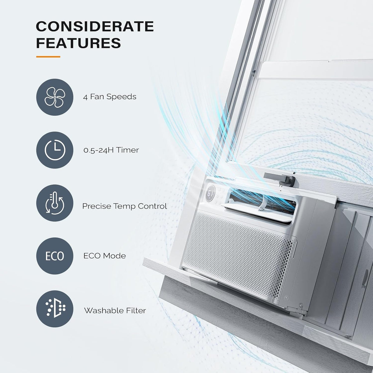 rovsun 10000 btu inverter window air conditioner, 115v shown in use