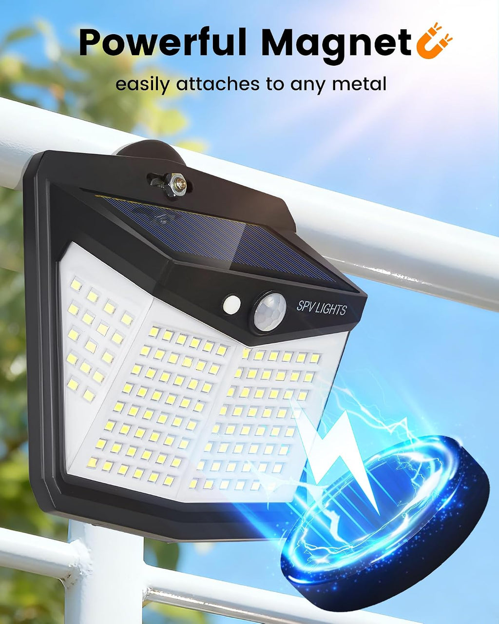 128LED Magnetic Solar Lights Outdoor, No Drill Solar Motion Sensor Lights with Strong Magnets, IP65 Waterproof Outdoor Step Lights for Metal Fence, Chain Link, RV, Camper, Porch, Deck, Garage(2Pack）