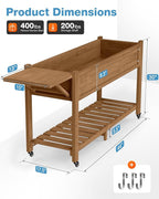 YEFU Raised Garden Bed with Legs: 57x18x30in Elevated Poly Planter with Wheels,Waterproof Mobile Raised Bed Garden, Elevated Planter Box Stand with Storage Shelf,for Herb,Carrot,Tomato (Teak,4pcs)