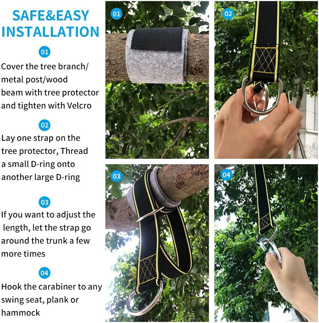 5FT Tree Swing Hanging Straps Kit with Tree Protector,2 Pack | Heavy Duty Carabiners Included. 5FT Hanging Straps Hold 1800 Lbs. Perfect For Tree Swings and Hammock