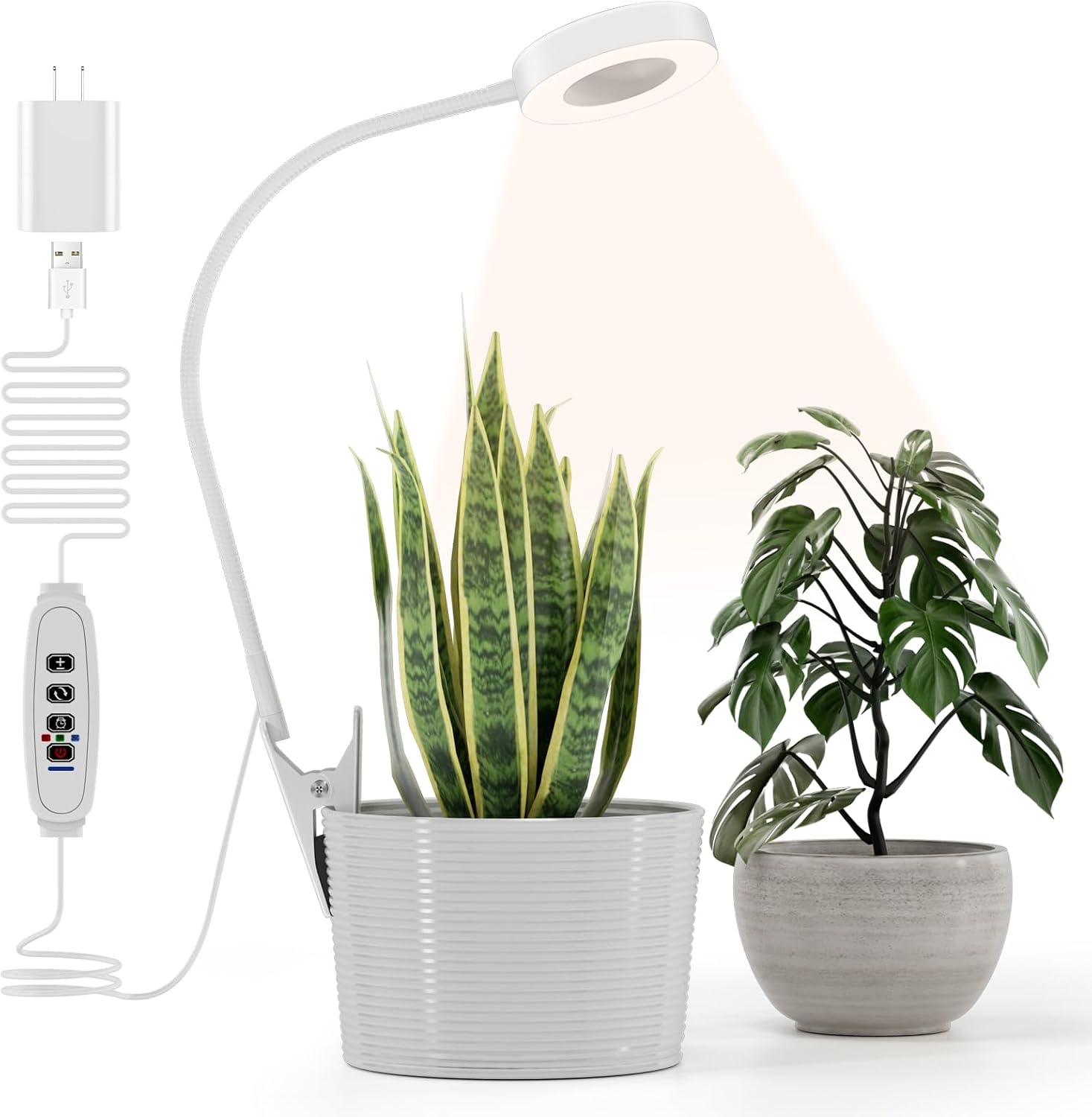 Pot Clip on Grow Lights for Indoor Plants Full Spectrum,LED Plant Lights For Indoor Growing,10-Level Dimmable & Timer,Adjustable Gooseneck Plant Grow Light for Small Plant,Succulents,White 1 pack