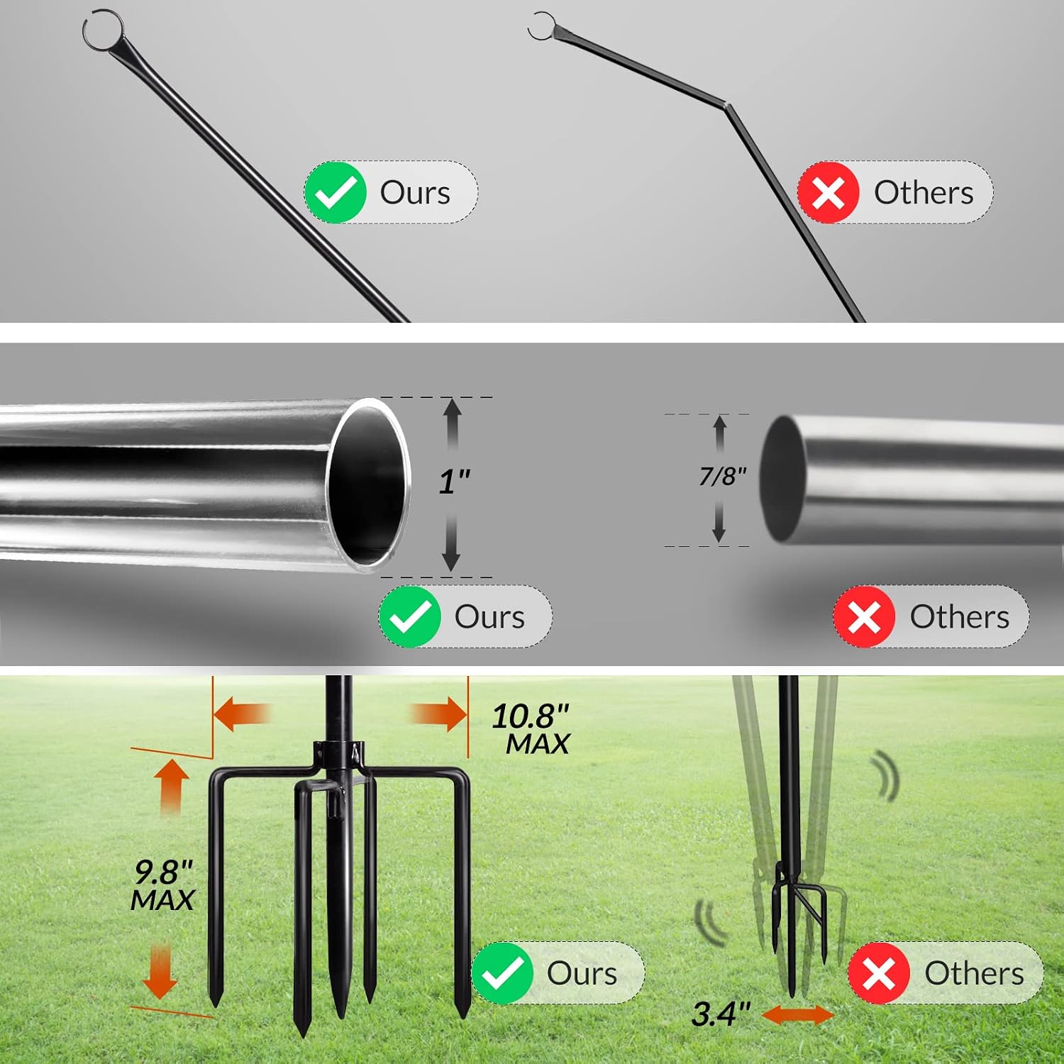 Walensee String Light Poles with Hook Outdoor Metal Pole for Hanging, Garden Party 9.4FT Lights Hanger with 5-Prong Fork Steel Stand Holder for Patio Christmas Wedding 2 Pack