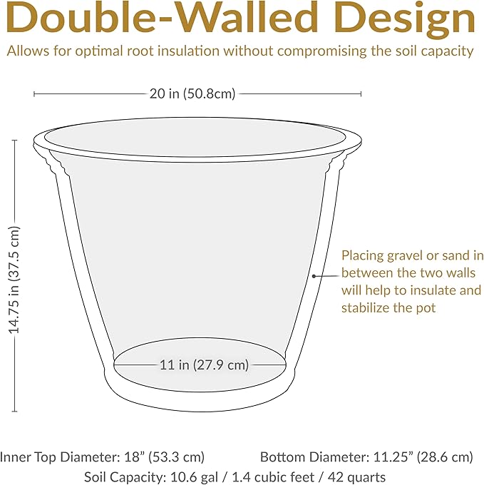 Sunnydaze 20-Inch Franklin Large Plant Pot - Polyresin Round Outdoor Planter with Drillable Drainage Hole - 4 Pack - Beige