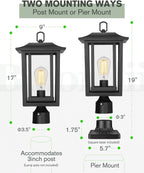 Beionxii 19Inch Dusk to Dawn Outdoor Post Lights,Lamp Post Light Fixture | Waterproof with Pier Mount Base,Anti-Rust Aluminum Lamp Posts Outdoor Lighting for Garden,Patio,Hardwired 120V,A197P-2PK/BS-N