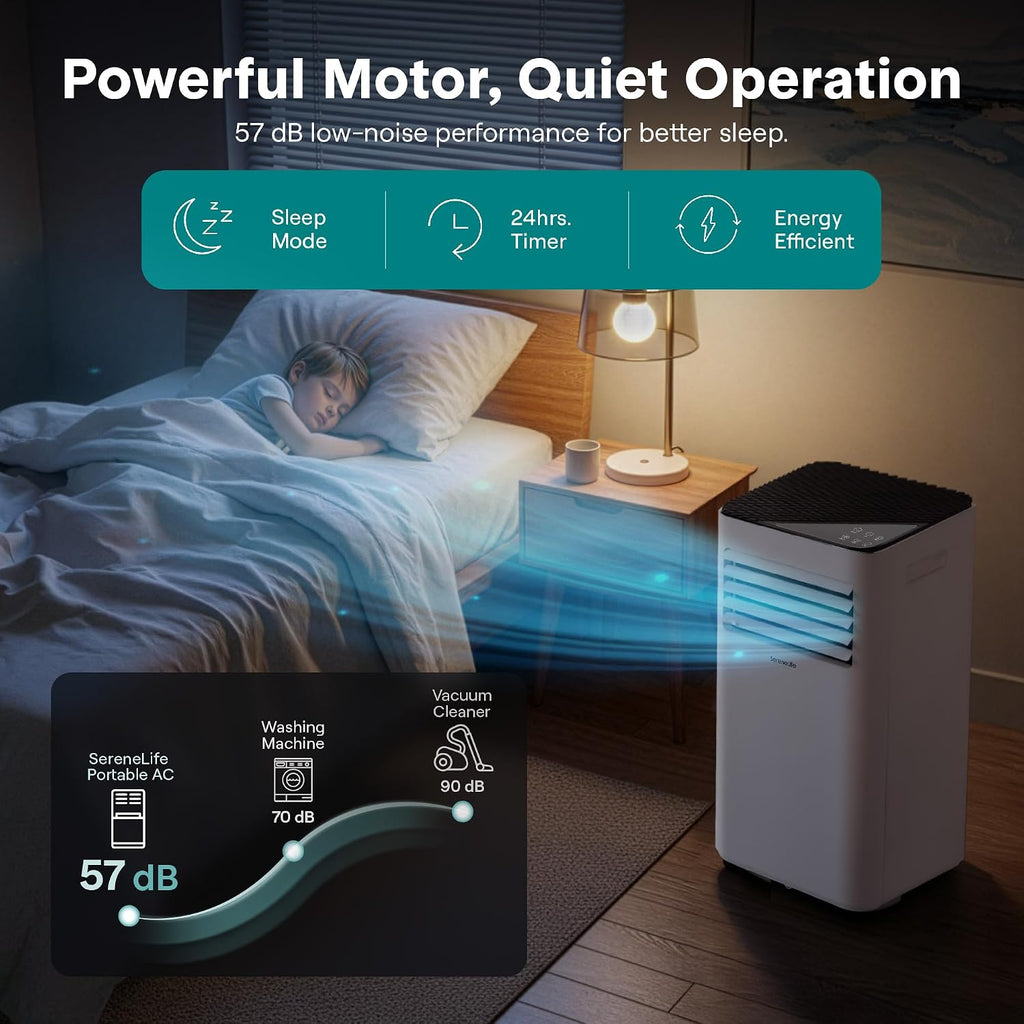serenelife small air conditioner portable 10,000 btu with on a desk or shelf