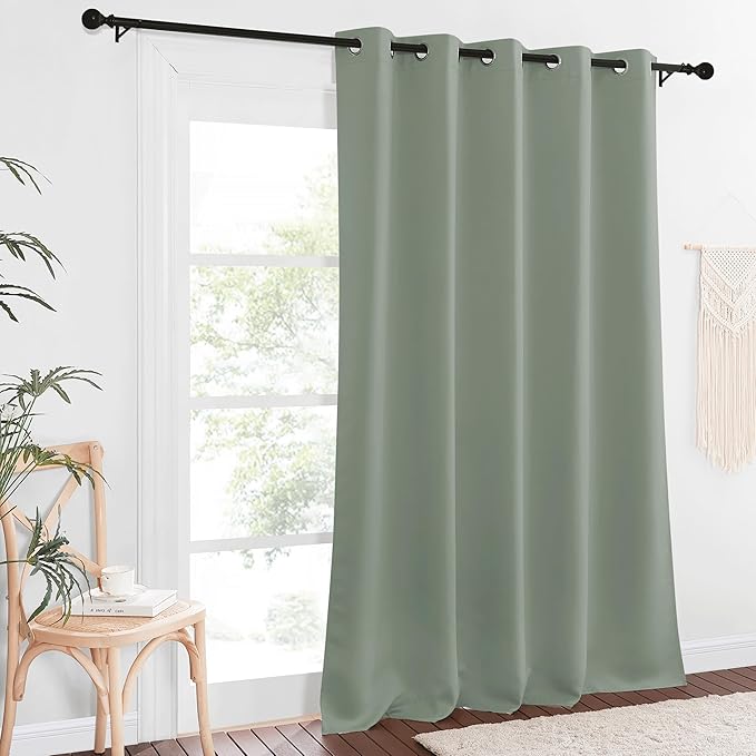 NICETOWN Sliding Door Window Treatment Blackout Patio Door Curtain Panels, Privacy Thermal Drapes for Bedroom Living Room Department with Grommet Top (Sage Green, W66 x L110)