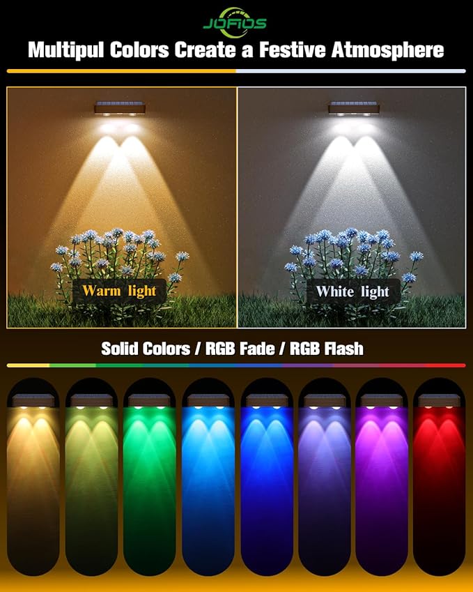 Solar Fence Lights 12 Pack Brown, 50 Lumens Outdoor Fence Lights Solar Powered with 12 Modes RGB Color Glow LED Deck Lighting Outdoor Waterproof IP65, Backyard, Deck, Porch, Railing, Pool, Wall