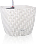 Dexceder 11x10 Self Watering Planter Indoor Outdoor, Inner Mat Design, Thickened Table Flower Plant Pot with Water Level Indicator (Ivory White Rattan)