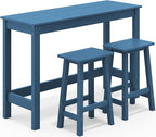 SERWALL 3-Piece Outdoor Bar Set, Rectangular All Weather HDPE Bar Height Patio Set, Outdoor High Top Table and Stools for for Outside, Poolside, Backyard, Garden, Blue