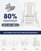 KINGYES HDPE Rocking Chairs Outdoor, Patio Rocking Chairs with 330lbs Support, Smooth Porch Rocker for Deck Lawn Yard, White