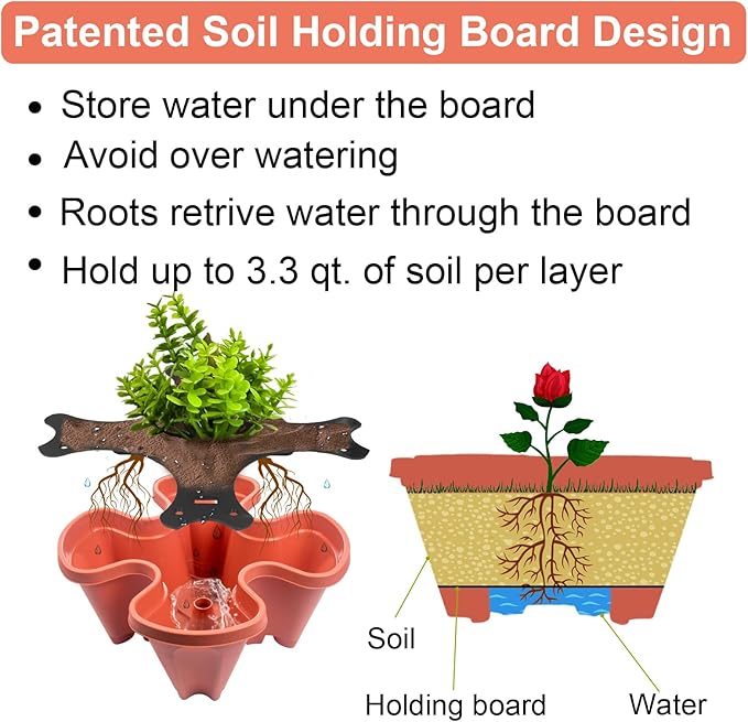 GameXcel Vertical Planter, 7 Tier Stackable Strawberry Planter with Garden Tool Set, Movable Indoor/Outdoor Garden Herb Pot for Growing Vegetables and Succulents, Red