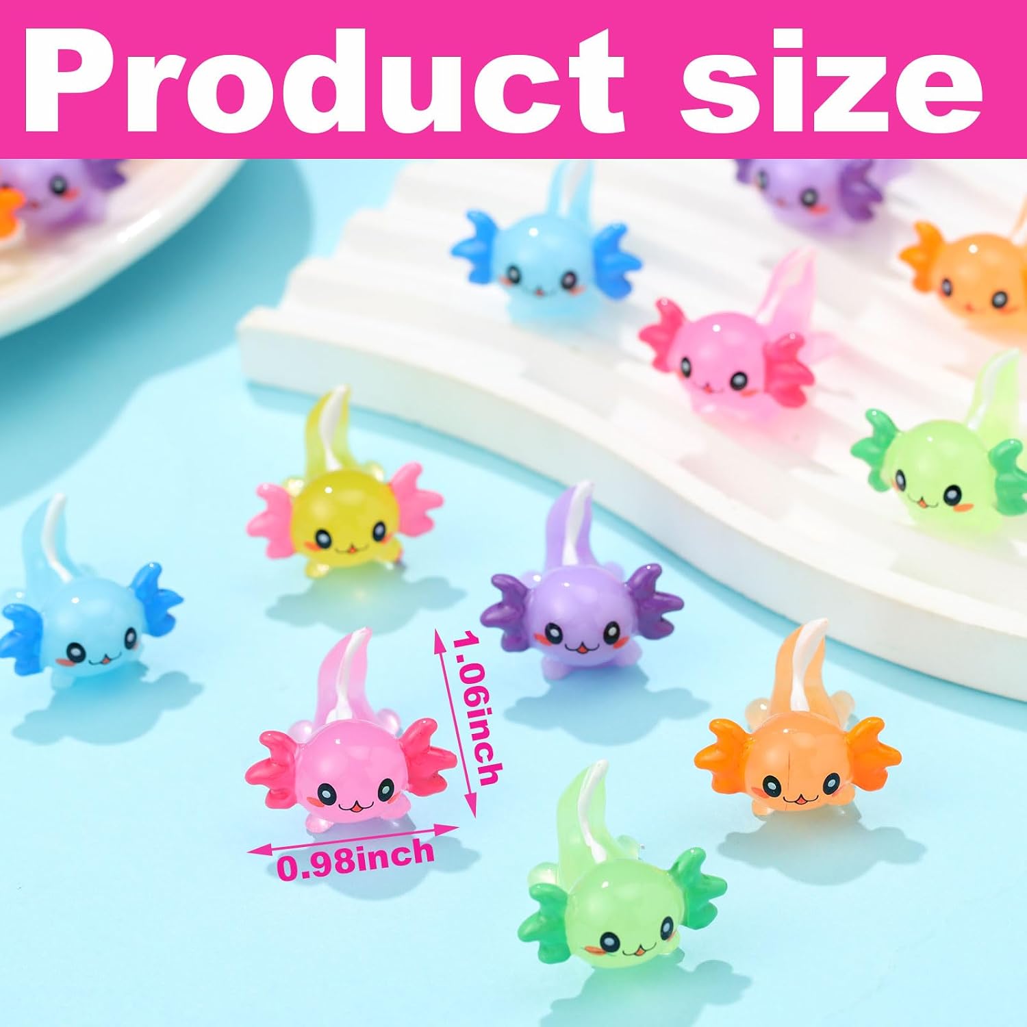 Junkin 24 Pcs 24 Pcs Mini Axolotl Resin Figures 6 Color Tiny Resin Axolotl | Charms Bulk Miniature Animal Figurine Ornament for DIY Craft Landscape Garden Fairy Decoration Birthday Party Decor