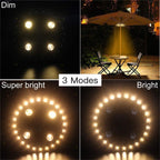 Patio Umbrella Light, 28 LED Lights, Umbrella Pole Light (Warm White) | 200 lumens 3 Lighting Modes Cordless 4 x AA Battery Operated, for Patio Umbrellas, Camping Tents or Outdoor Use