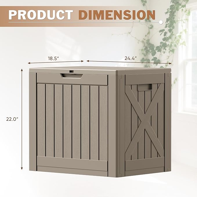 Patiowell 43 Gallon Resin Deck Box, Outdoor Storage Box for Patio Furniture, Deliveries, Pool Supplies,Waterproof and Lockable (Light-Brown)
