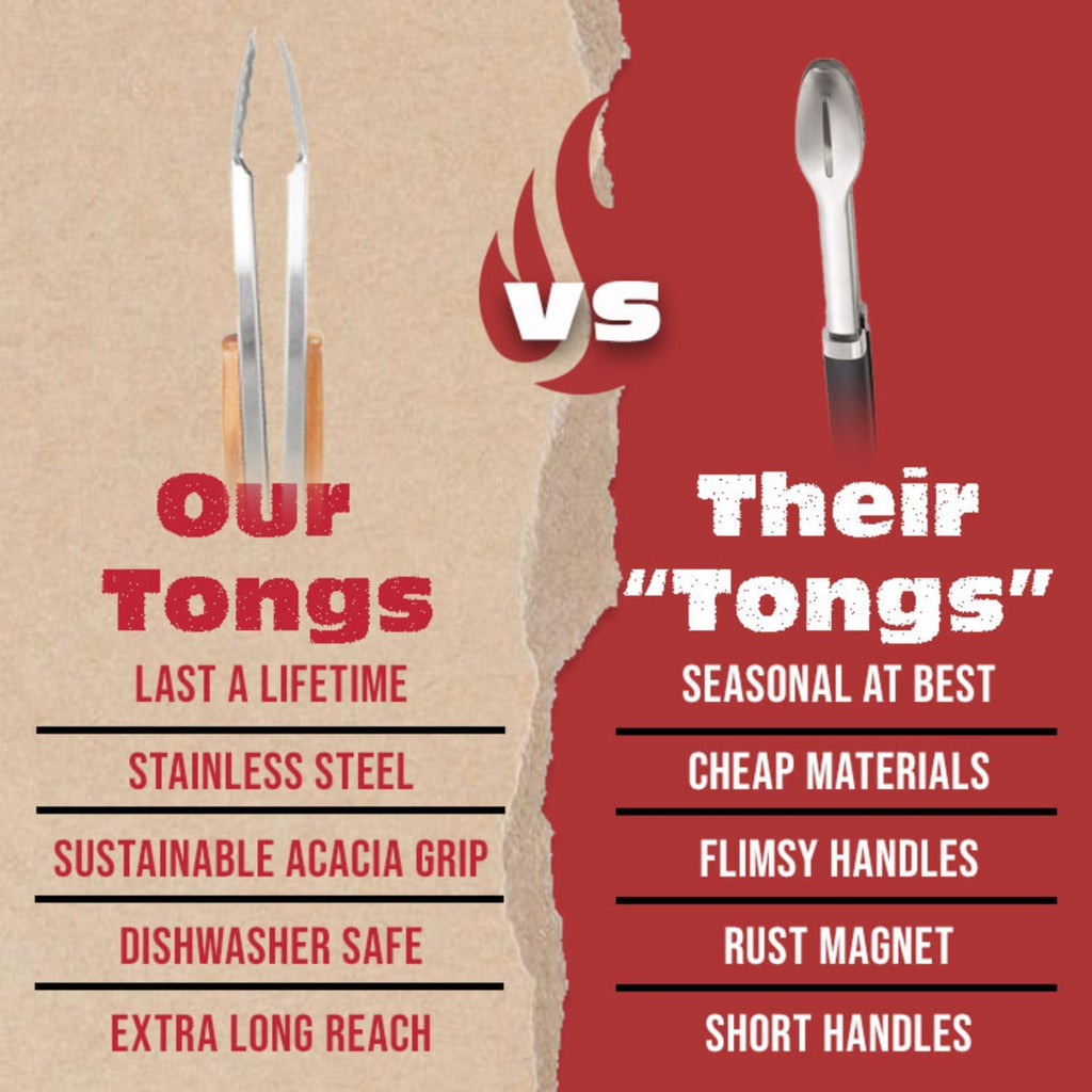 Pro BBQ Tongs for Grill - 17" Professional Grade Barbecue Tongs for Cooking- Solid & Sturdy - Built with 304 Grade Stainless Steel and Acacia Wood - Heavy Duty Built to Last Kitchen essential.